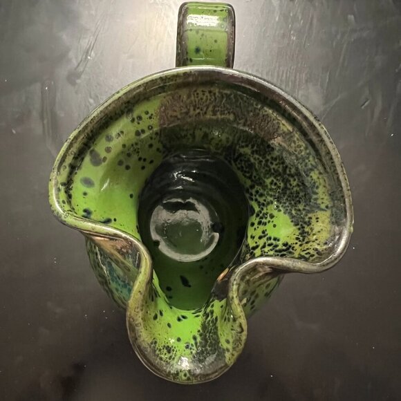 Jug Pot Pitcher Pottery Green Speckled Marked Glazed Pottery Stoneware Signed - Picture 3 of 6